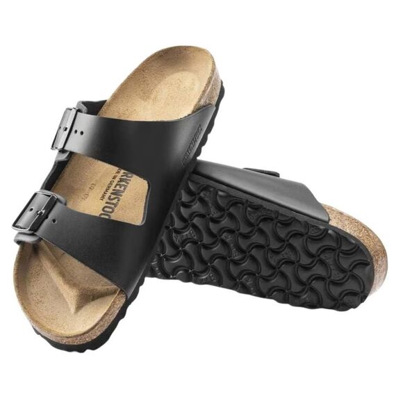 Birkenstock Shoes - Birkenstock Arizona Natural Leather Black Slides Size 7.5 Womens Narrow